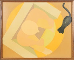 Vintage American School Precisionist Cat Portrait Original Oil Painting