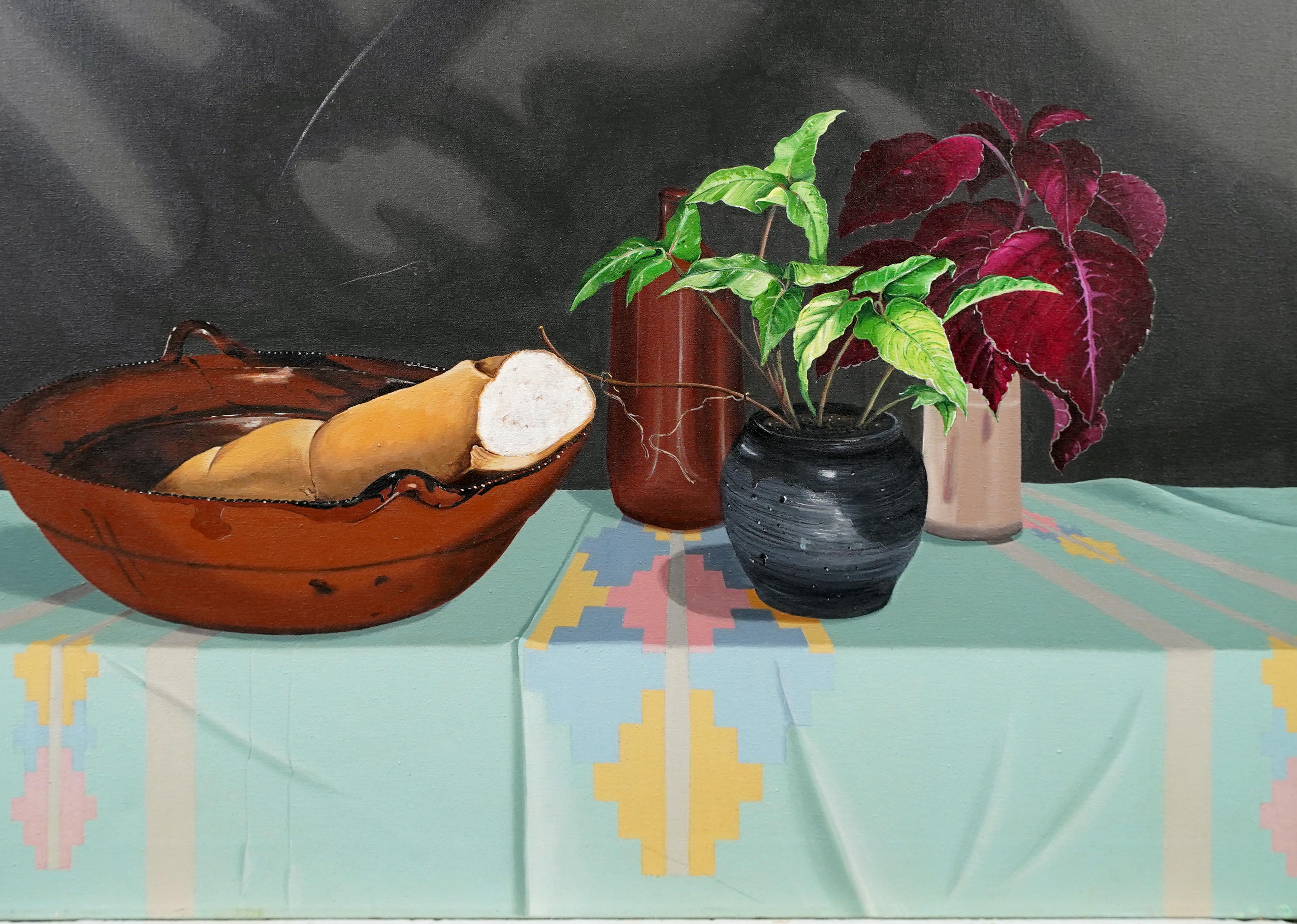 Vintage American School Realist Trompe L'Oeil Kitchen Still Life Oil Painting For Sale 2