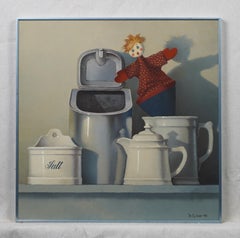 Vintage American School Signed Super Realist Kitchen Still Life Oil Painting