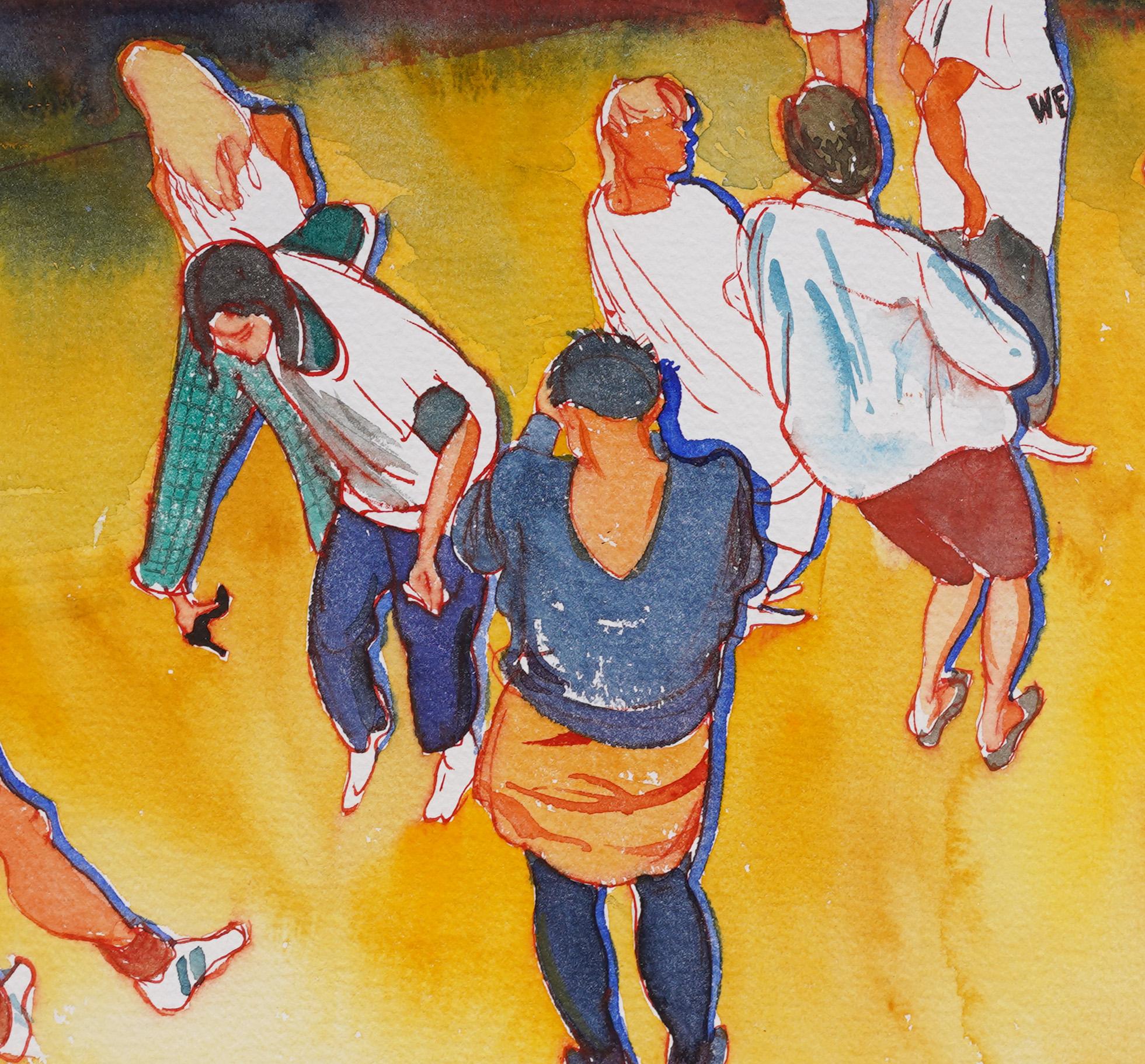 Vintage American School Modernist Interieur Tanzparty Malerei.  Aquarell und auf Papier.  Unterschrieben.  Gerahmt.  Messung 12 
