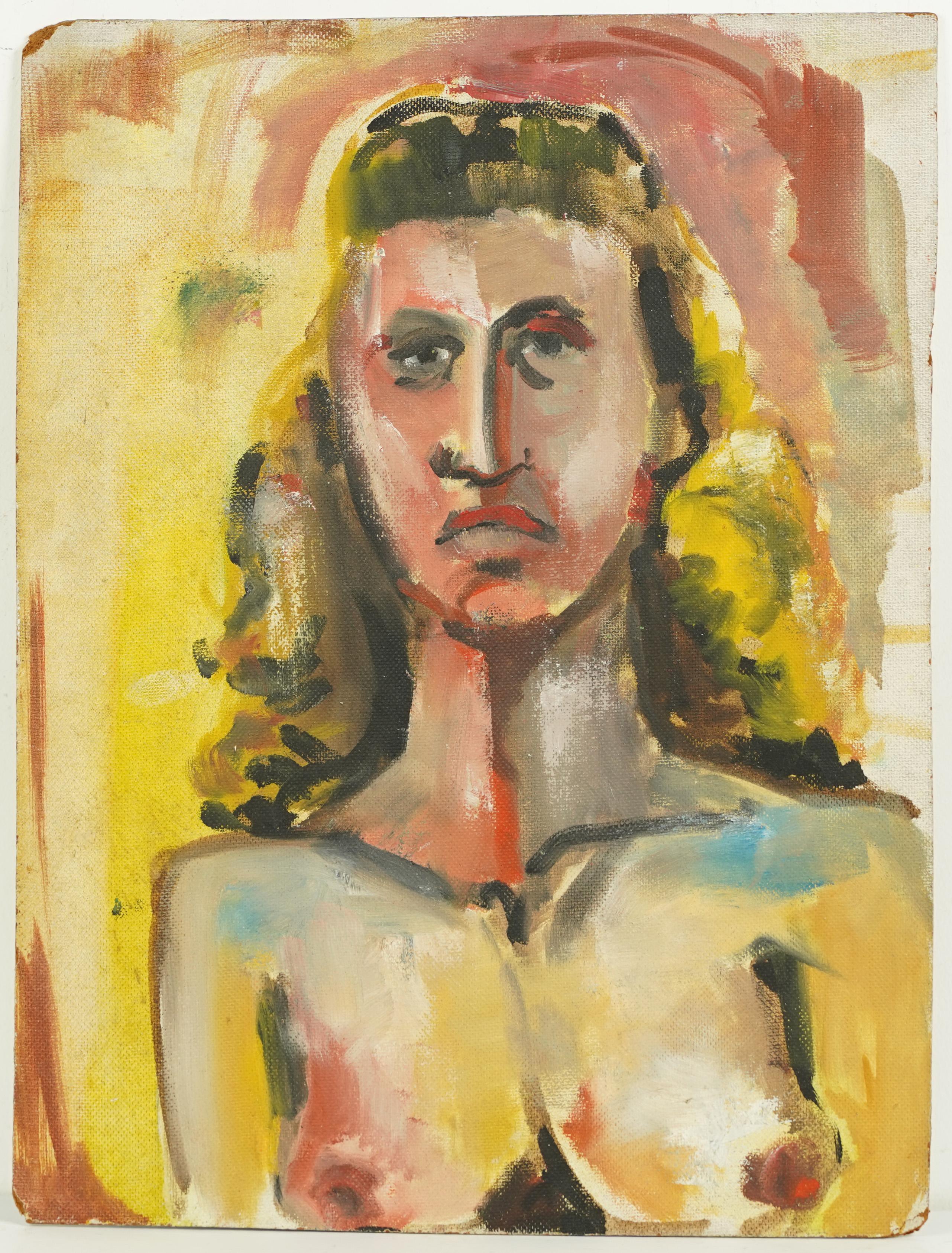 Vintage American Impressionist sonnenbadende Frau Ölgemälde.  Öl auf Karton.  