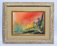 Vintage American School Surreal Landscape Oil Painting Signed Louis
