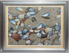 Vintage American School Trompe L'Oeil Beach Shell Still Life Signed Oil Painting