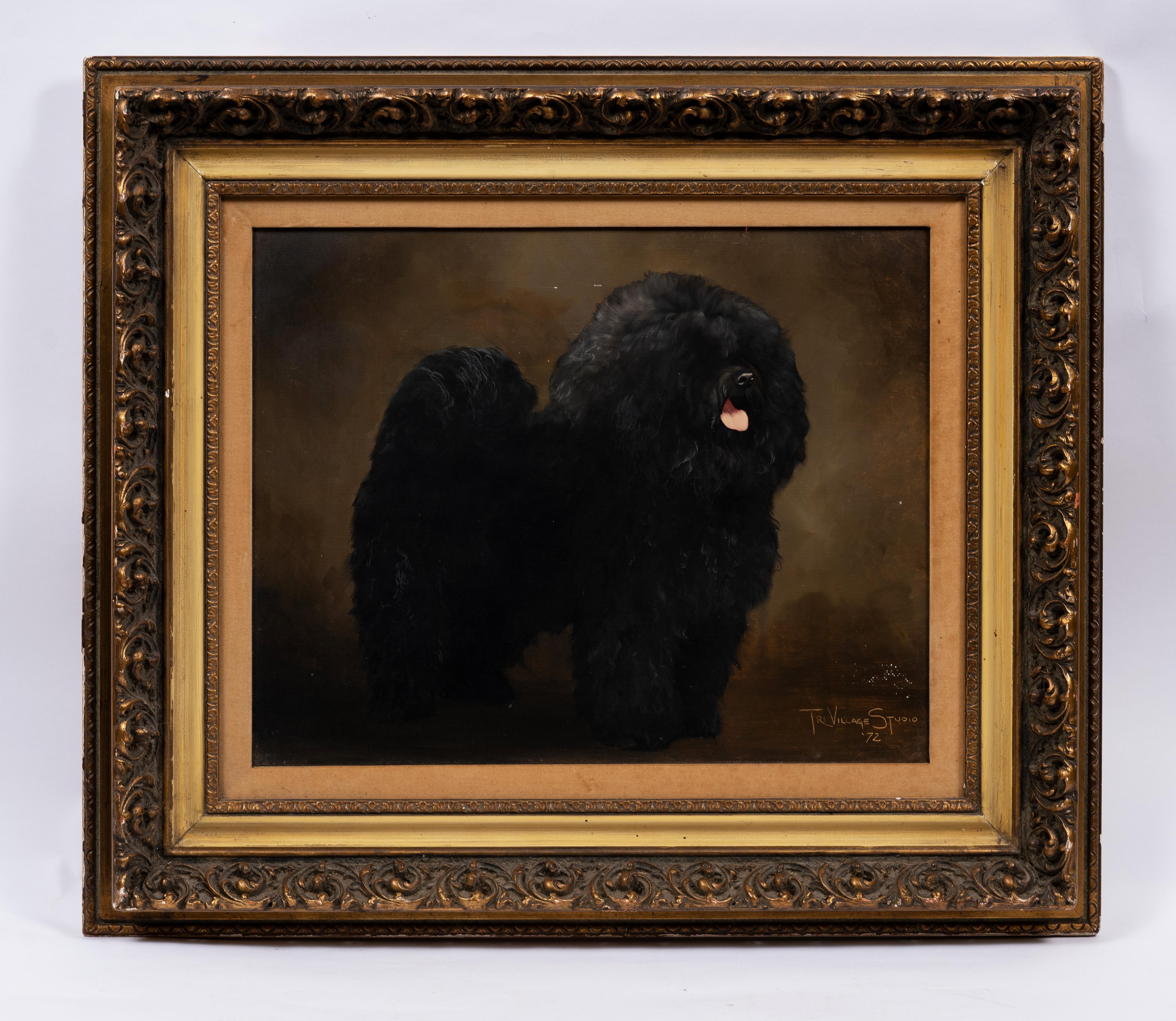 Vintage American school portrait of a poodle.  Oil painting.  Framed.  Signed.  Image size, 15H x 18.5L


