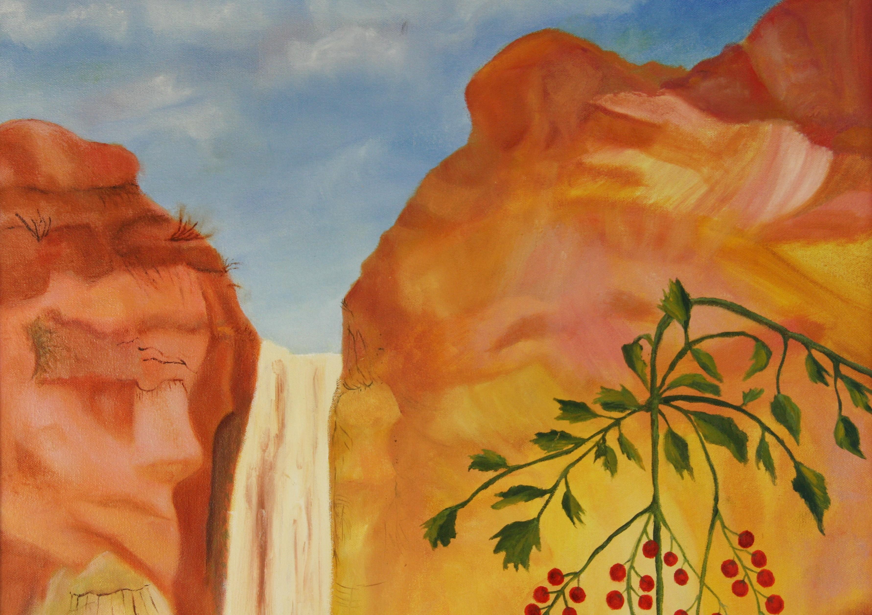 Vintage American South West  large Oil Painting Waterfall Scene Landscape Framed For Sale 5