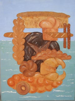 Acrylique sur toile américaine surréaliste vintage « Bread upon The Waters »