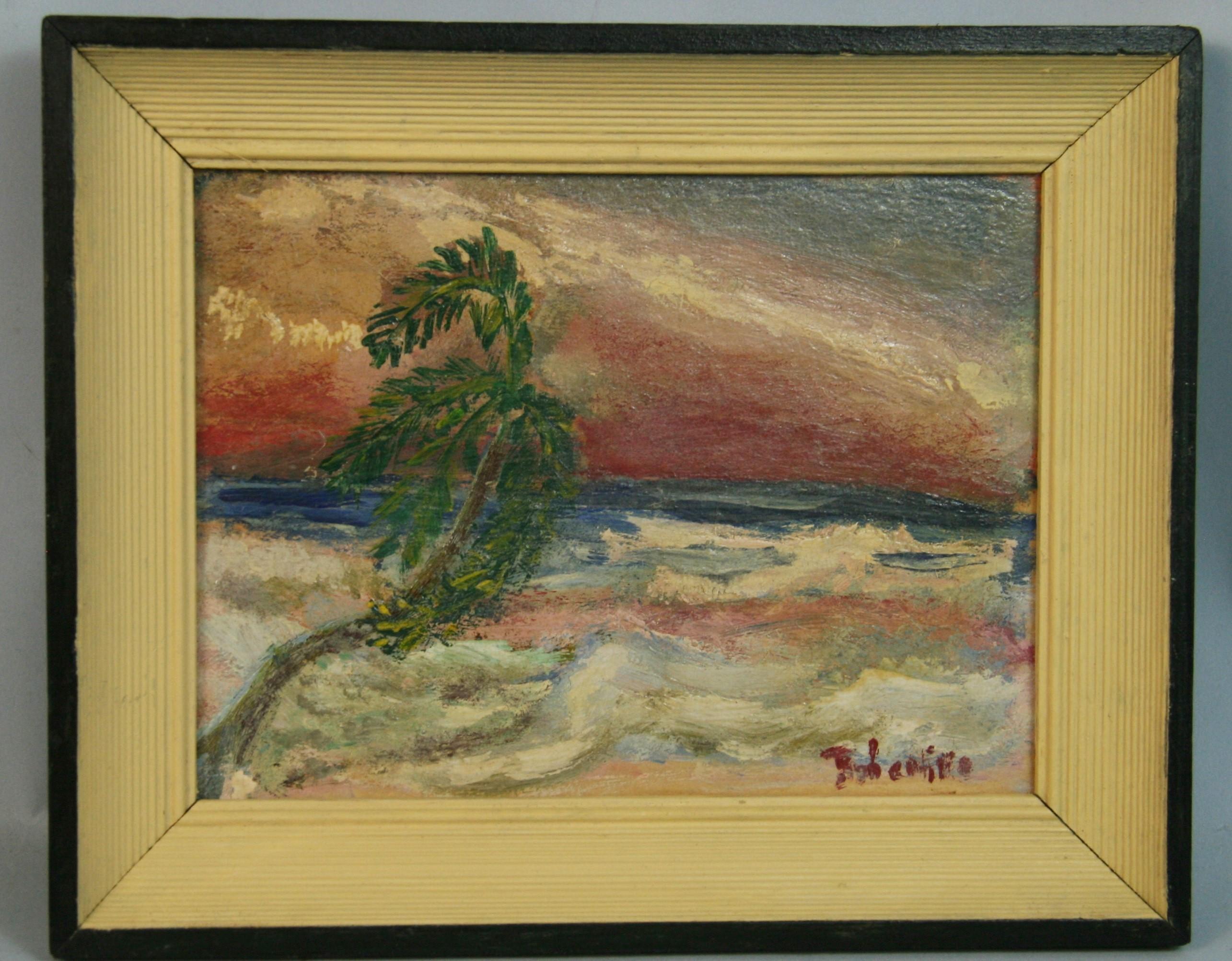 Peinture à l'huile vintage américaine Tropical Seascape 1960's - Painting de Unknown