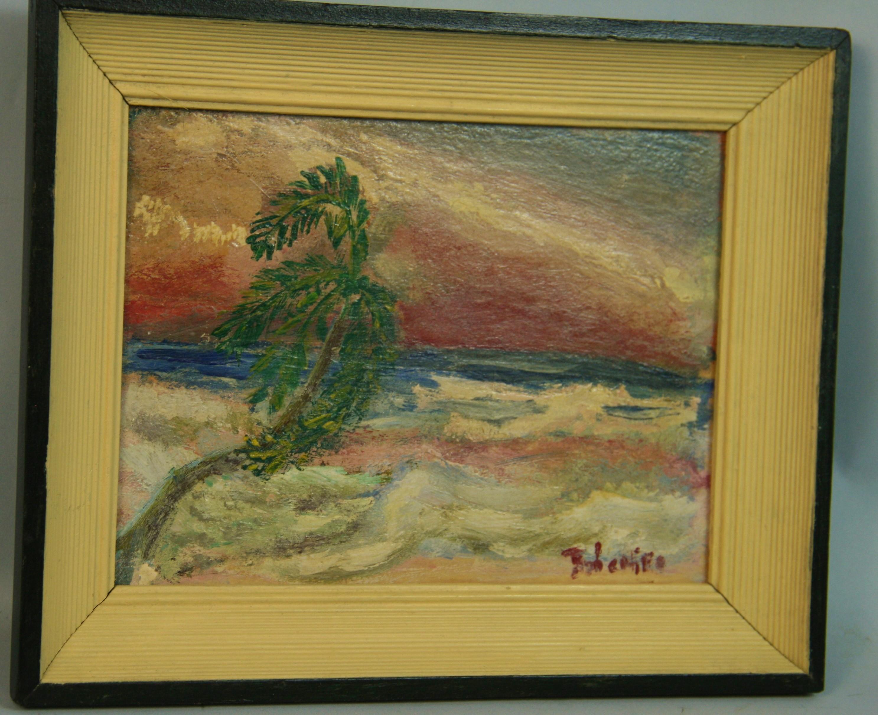 Peinture à l'huile vintage américaine Tropical Seascape 1960's en vente 2