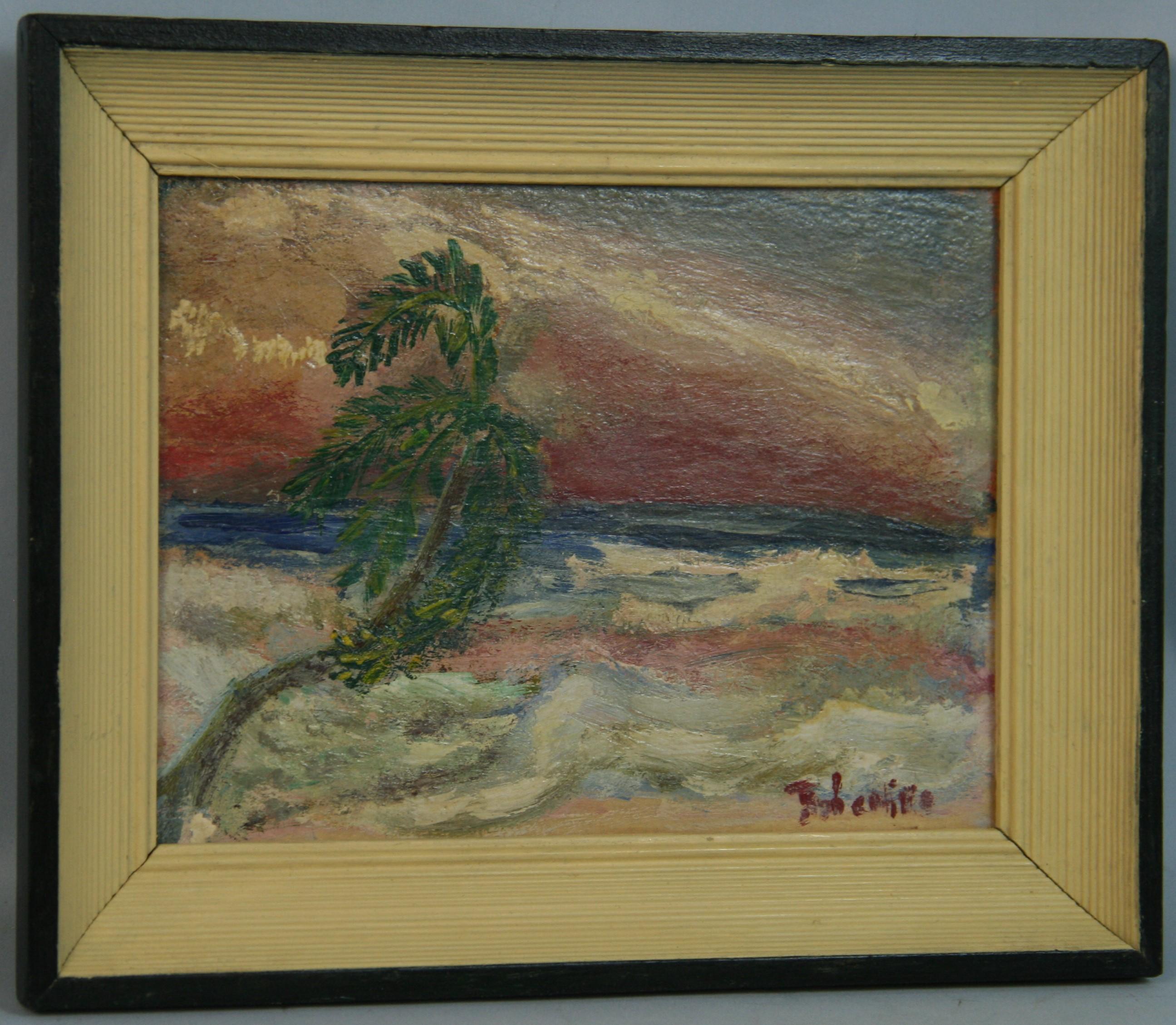 Peinture à l'huile vintage américaine Tropical Seascape 1960's en vente 4