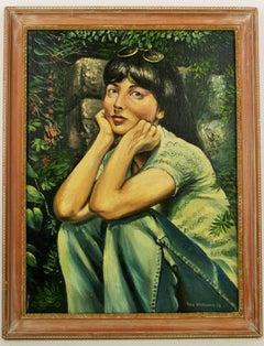 Vintage American Young Female  Figurative  Oil  Painting 1960's