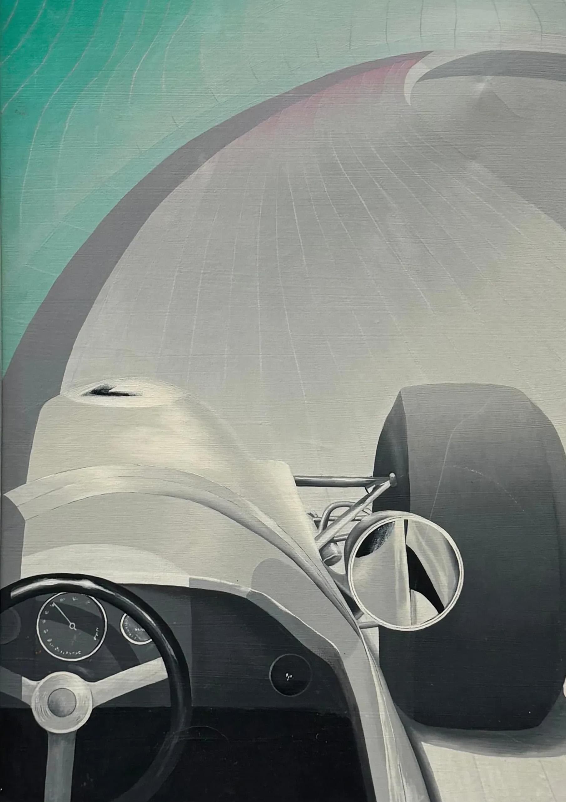 Vintage Art Deco Fórmula Dos Gran Premio de carreras de coches Modernista MCM Pintura al óleo - Abstract Painting Gris de Unknown