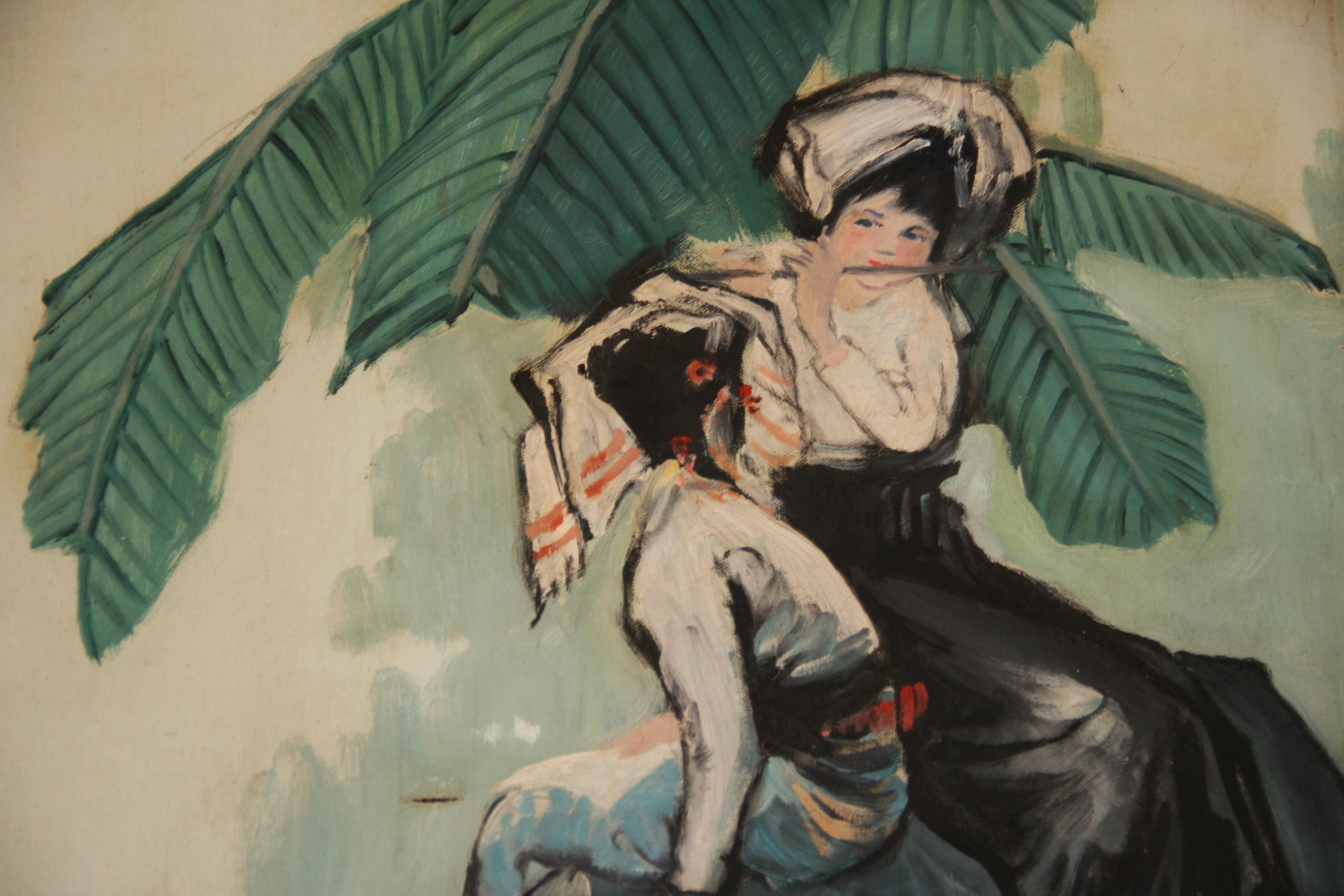 Vintage  Asian Framed oil Painting of Two Young Boys Riding a Waterbuffalo 4