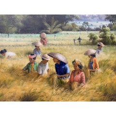 Vintage "Bali Rice Fields" Original Oil Painting c.1989