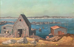 Peinture à l'huile originale vintage "Bodega View" de McCabe C.1941