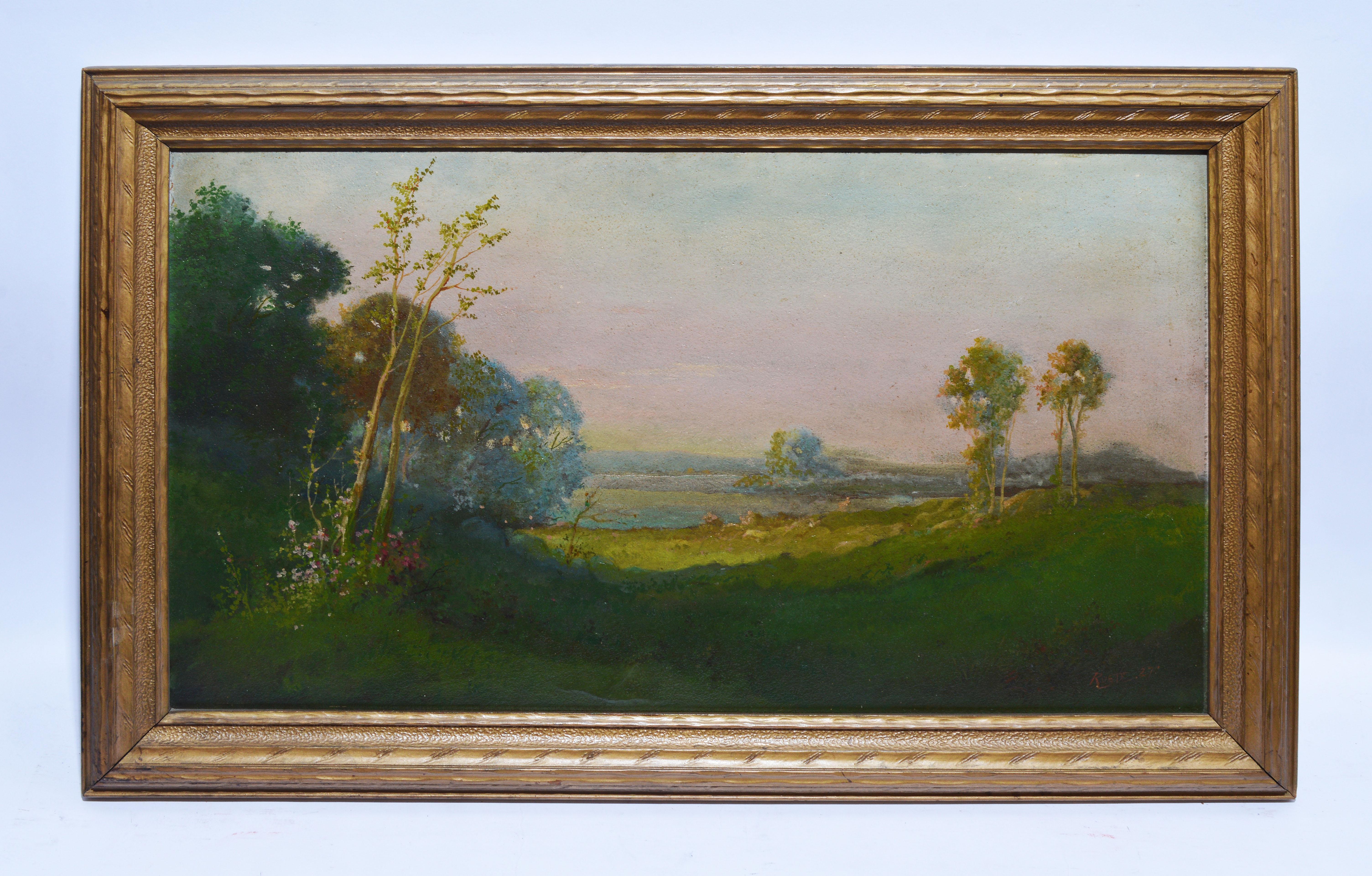 Vintage California Sunset Valley Signed Landscape Oil Painting (Braun), Figurative Painting, von Unknown