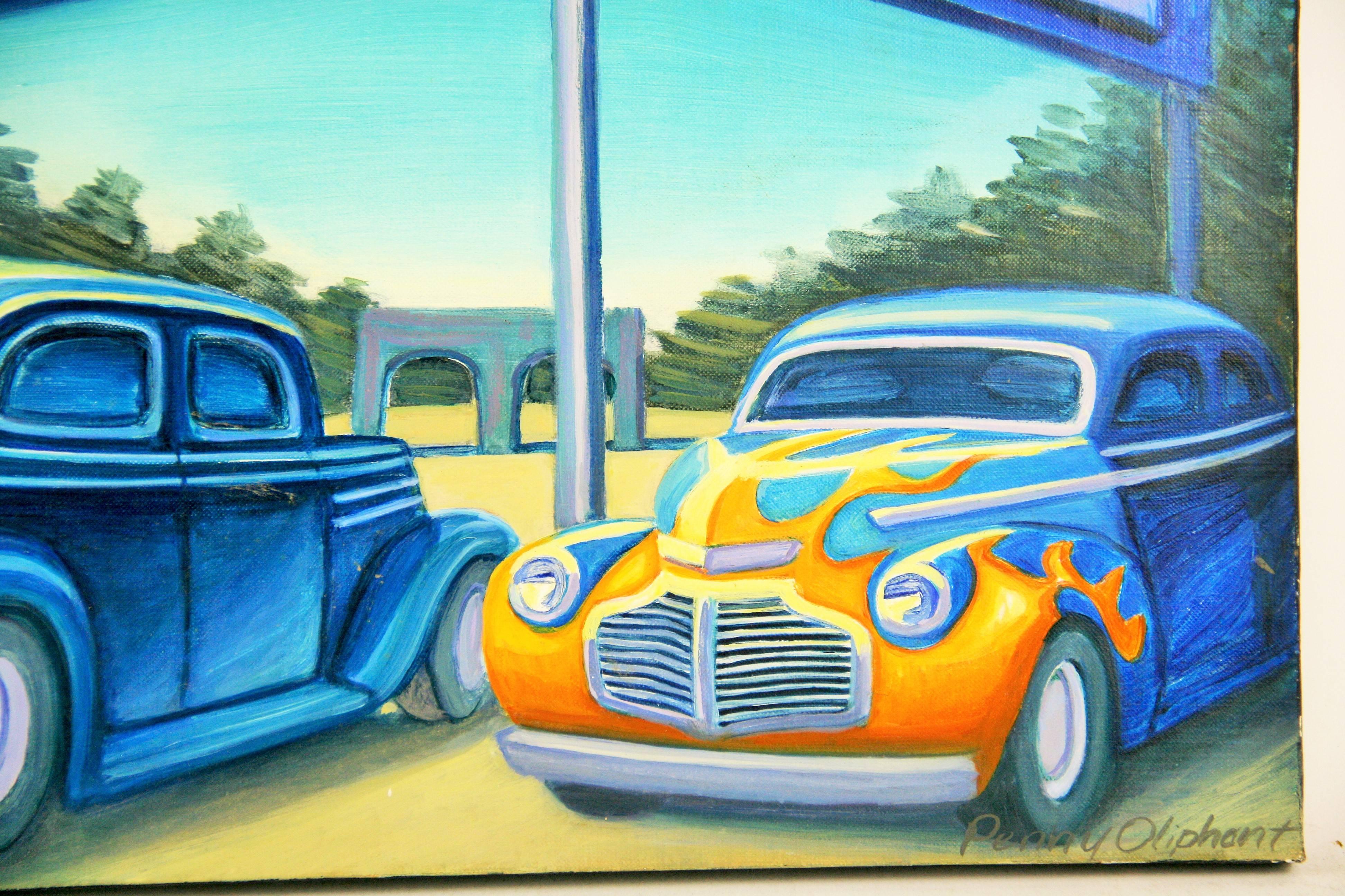 5-2854a  California hot rod cars  at Weirs drive in 
Unframed