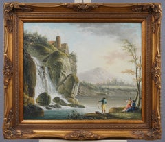 Vintage Classical Fishing Landscape Wide Gold Frame Oil Painting