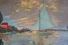 Vintage Copy of Claude Monet's Sailboats on the Seine at Petit-Gennevilliers