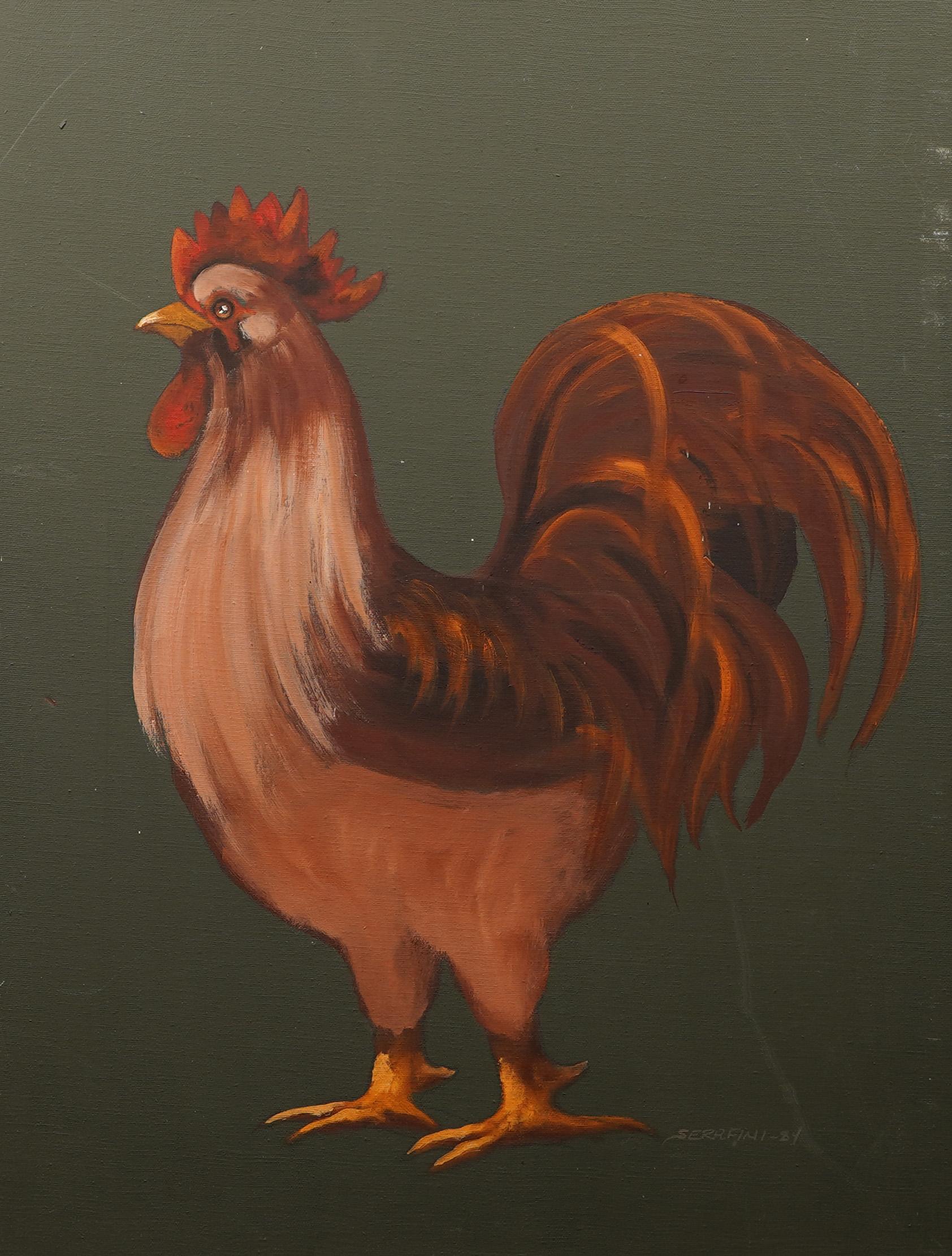Vintage Country Chic Americana Folk Art Rooster Portrait Original Oil Painting For Sale 1