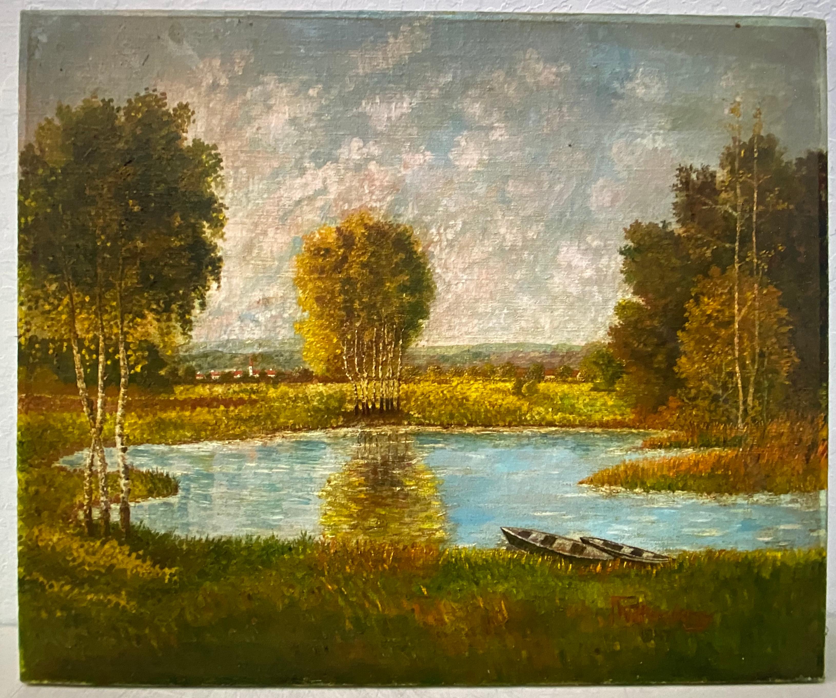 Vintage Country Landscape Oil Painting by Wittenberg c.1947