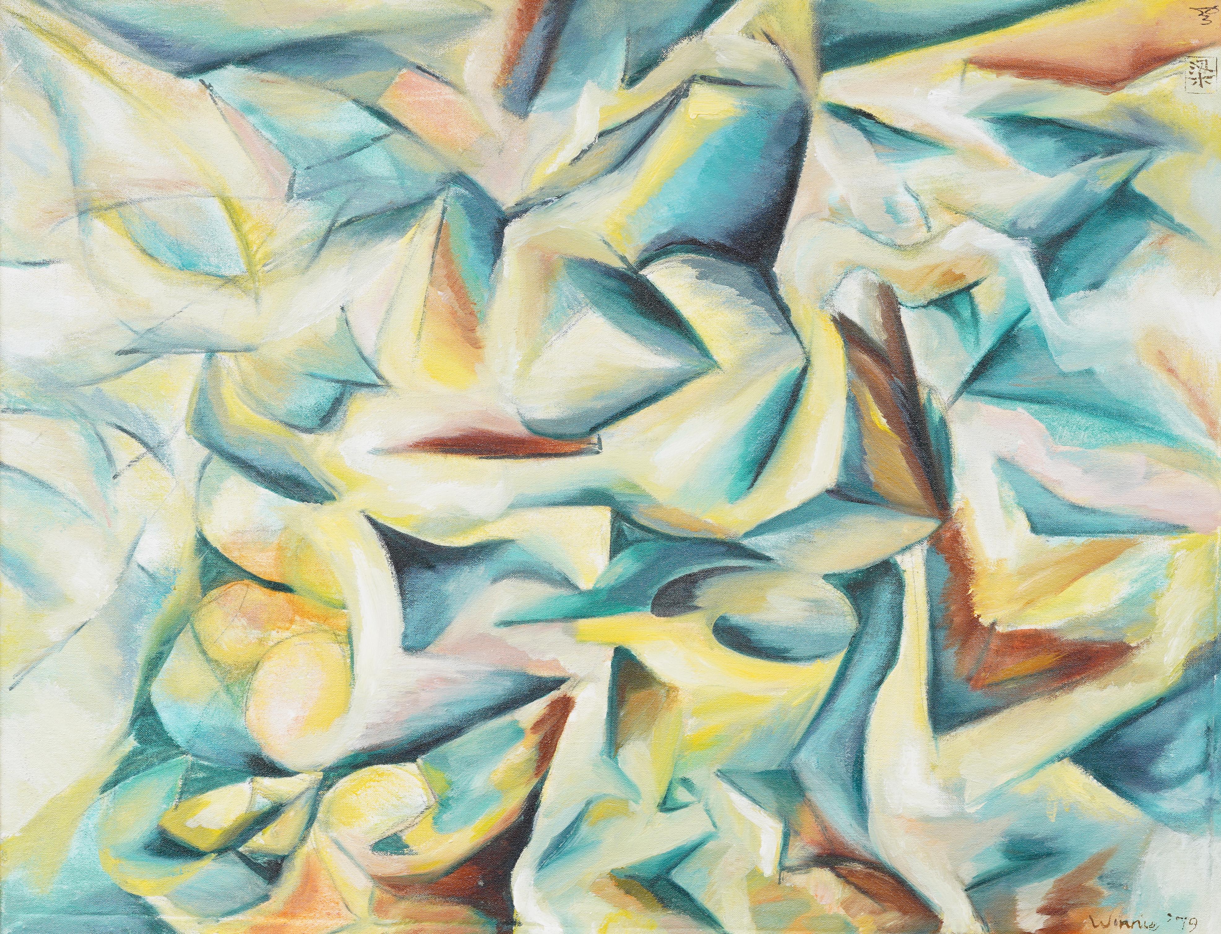 Pittura cubista astratta d'epoca incorniciata e firmata della metà del secolo moderno - Painting di Unknown