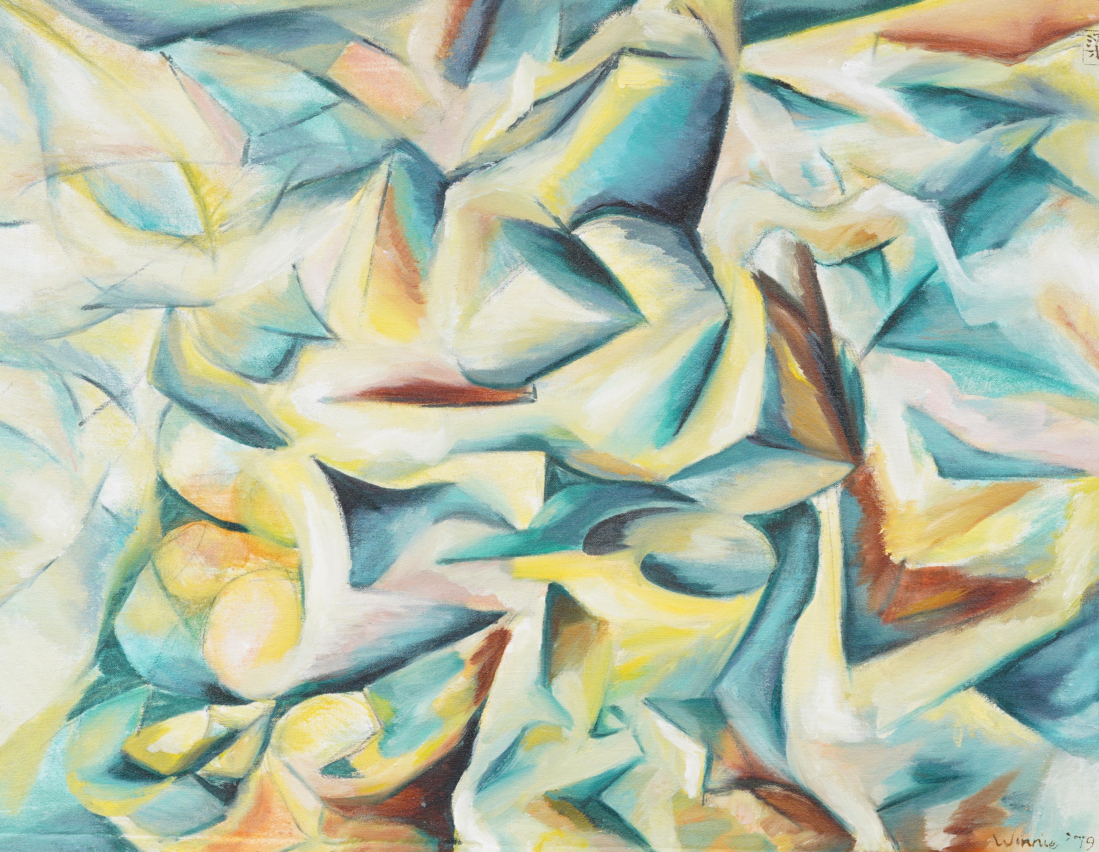 Pittura cubista astratta d'epoca incorniciata e firmata della metà del secolo moderno - Painting Cubismo di Unknown
