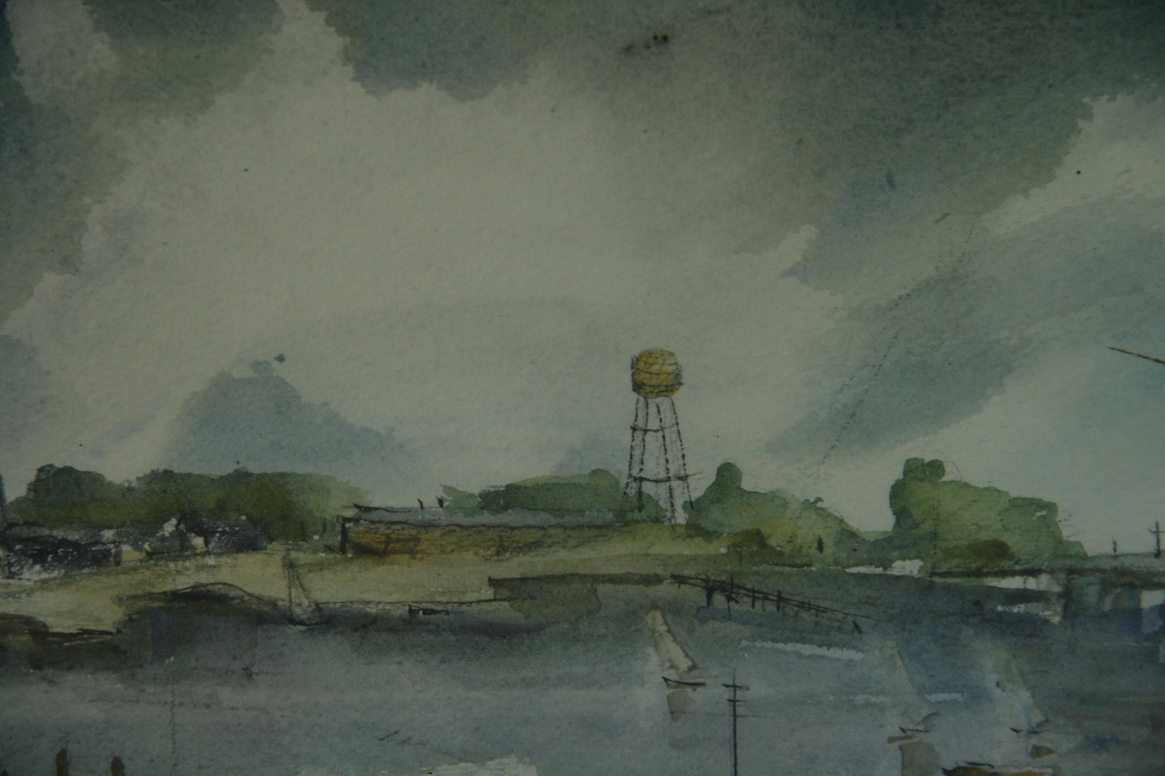Vintage Danish  Landscape Scene Boats in the Harbor For Sale 3