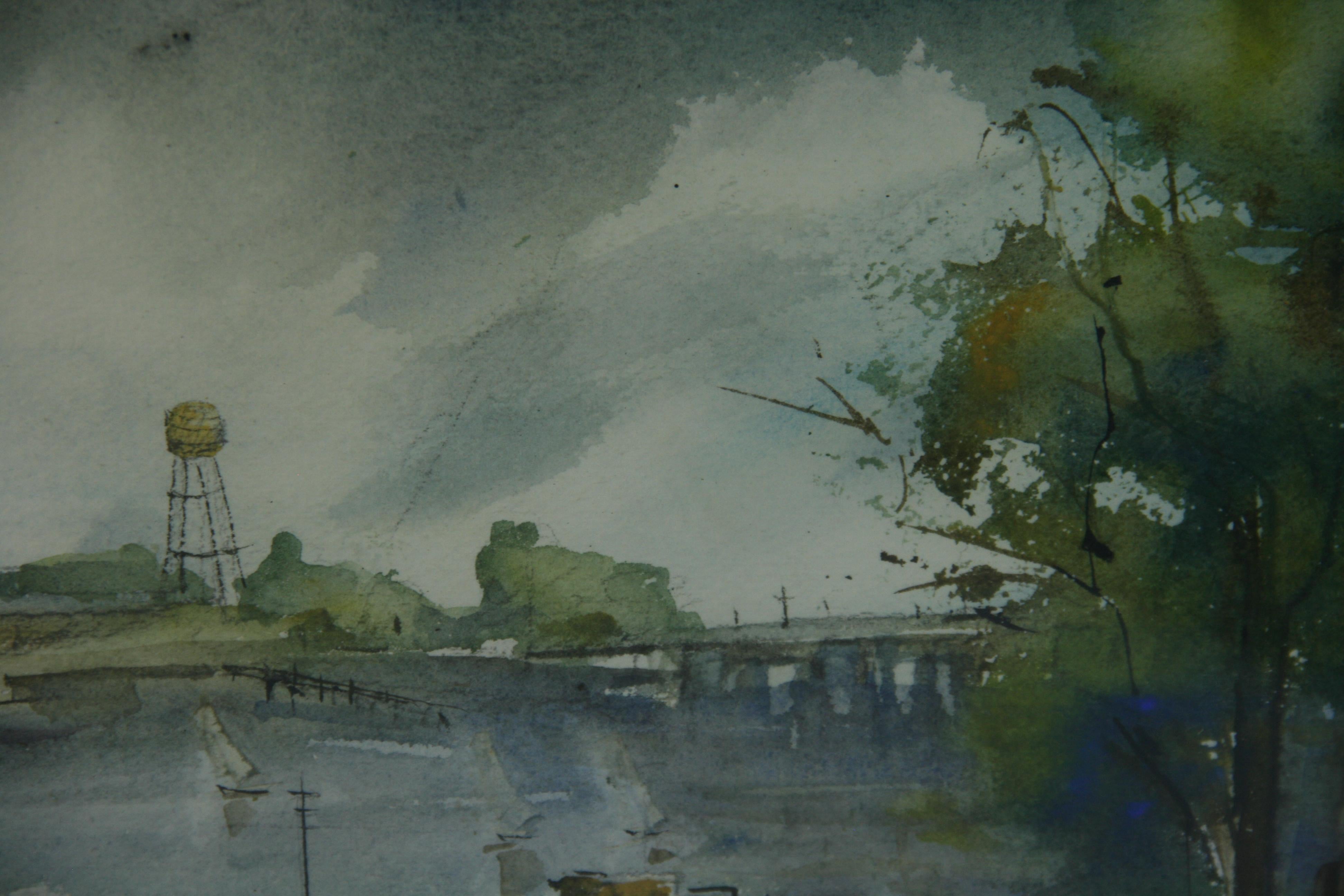 Vintage Danish  Landscape Scene Boats in the Harbor For Sale 4