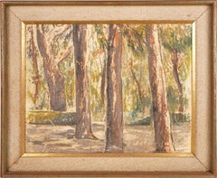 Vintage Dappled Sunlit Park Scene Signed Original Modern Oil Painting