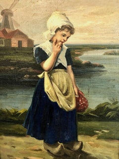 Scène de campagne hollandaise vintage avec fille