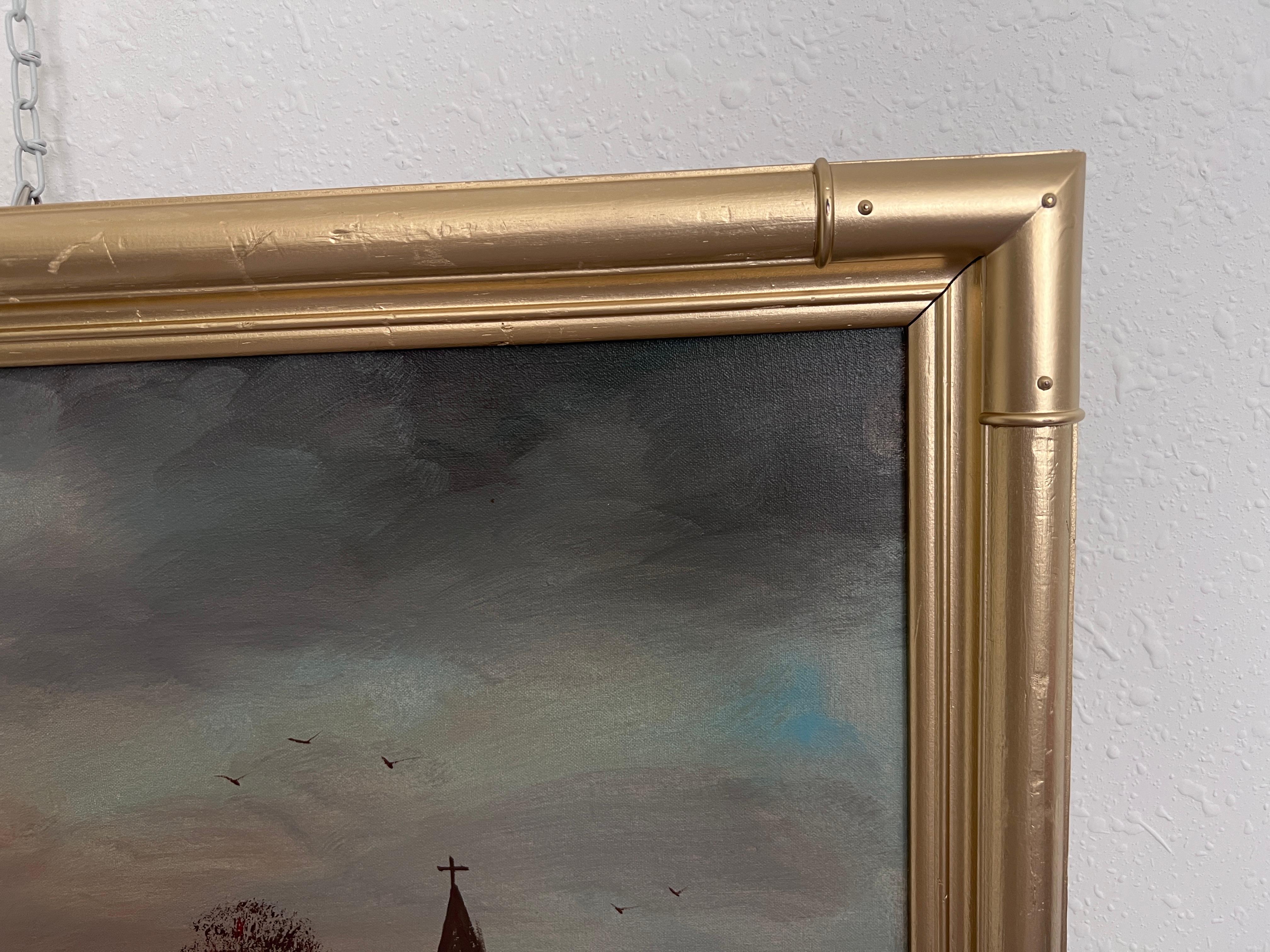 Vintage Dutch Style Winterlandschaft Ölgemälde - Signiert Martin - Leinwand im Angebot 1