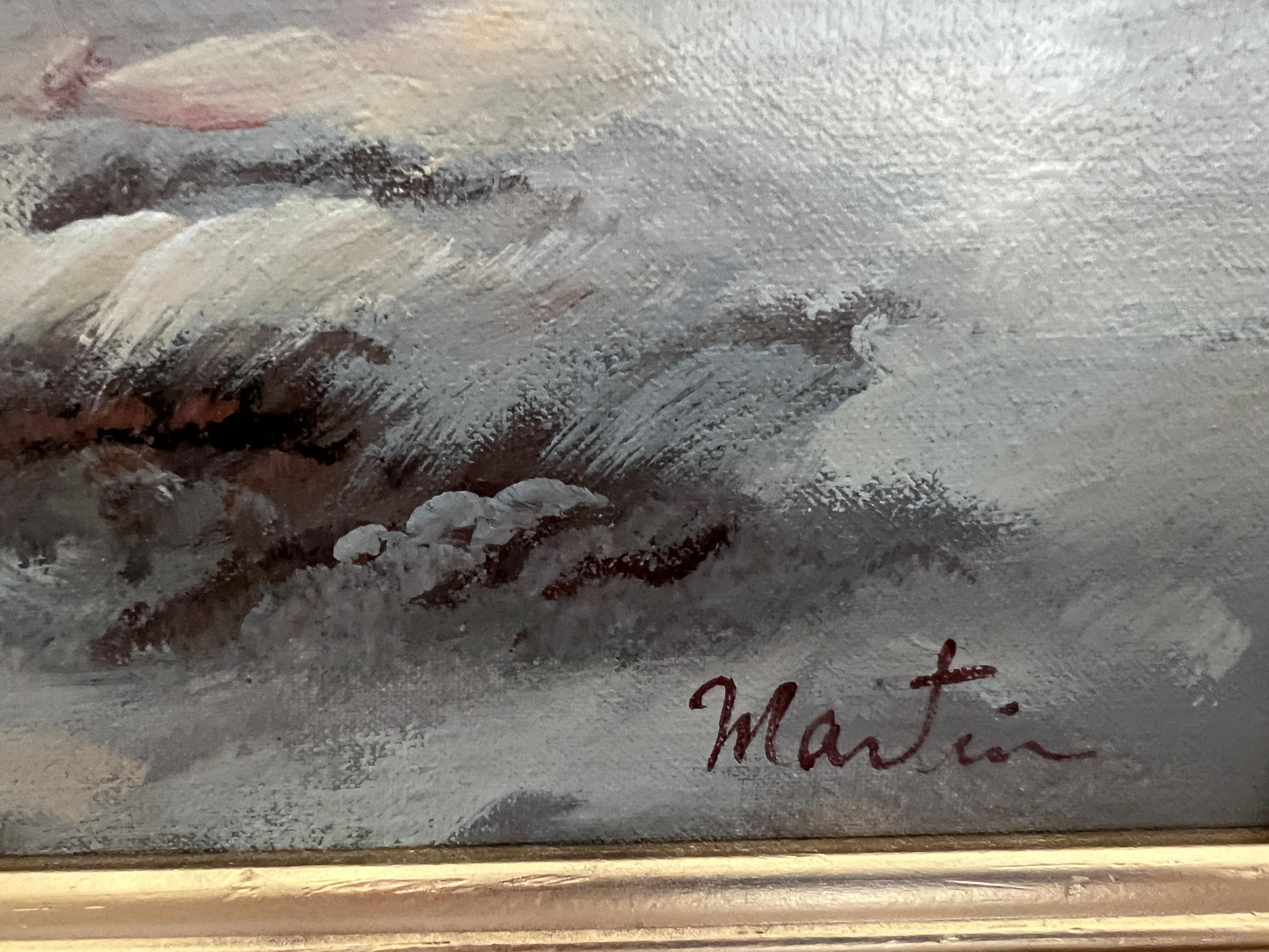 Vintage Dutch Style Winterlandschaft Ölgemälde - Signiert Martin - Leinwand im Angebot 3