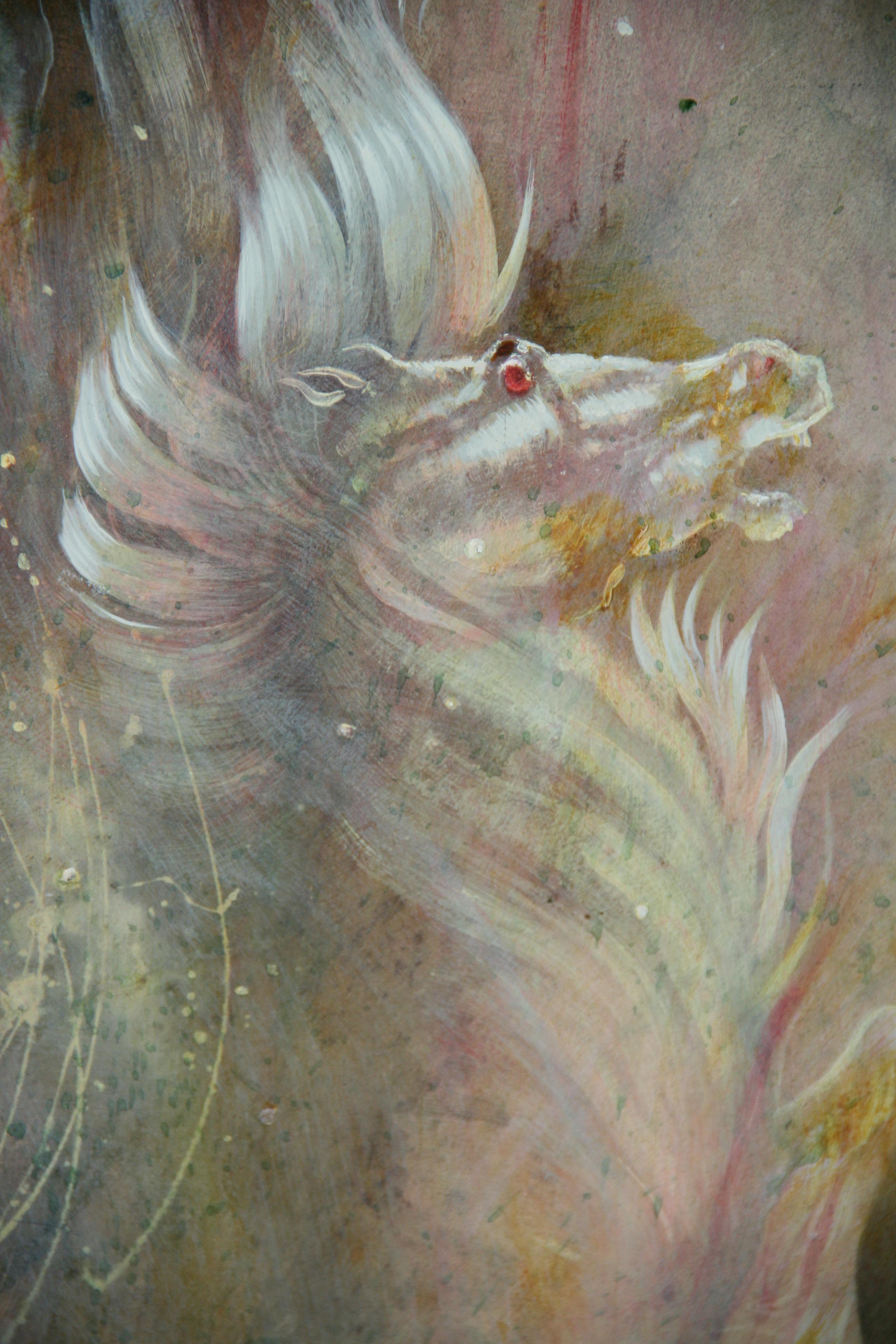 Vintage Equestrian American Mystical Abstract Ölgemälde Frau reitet ein Pferd im Angebot 2
