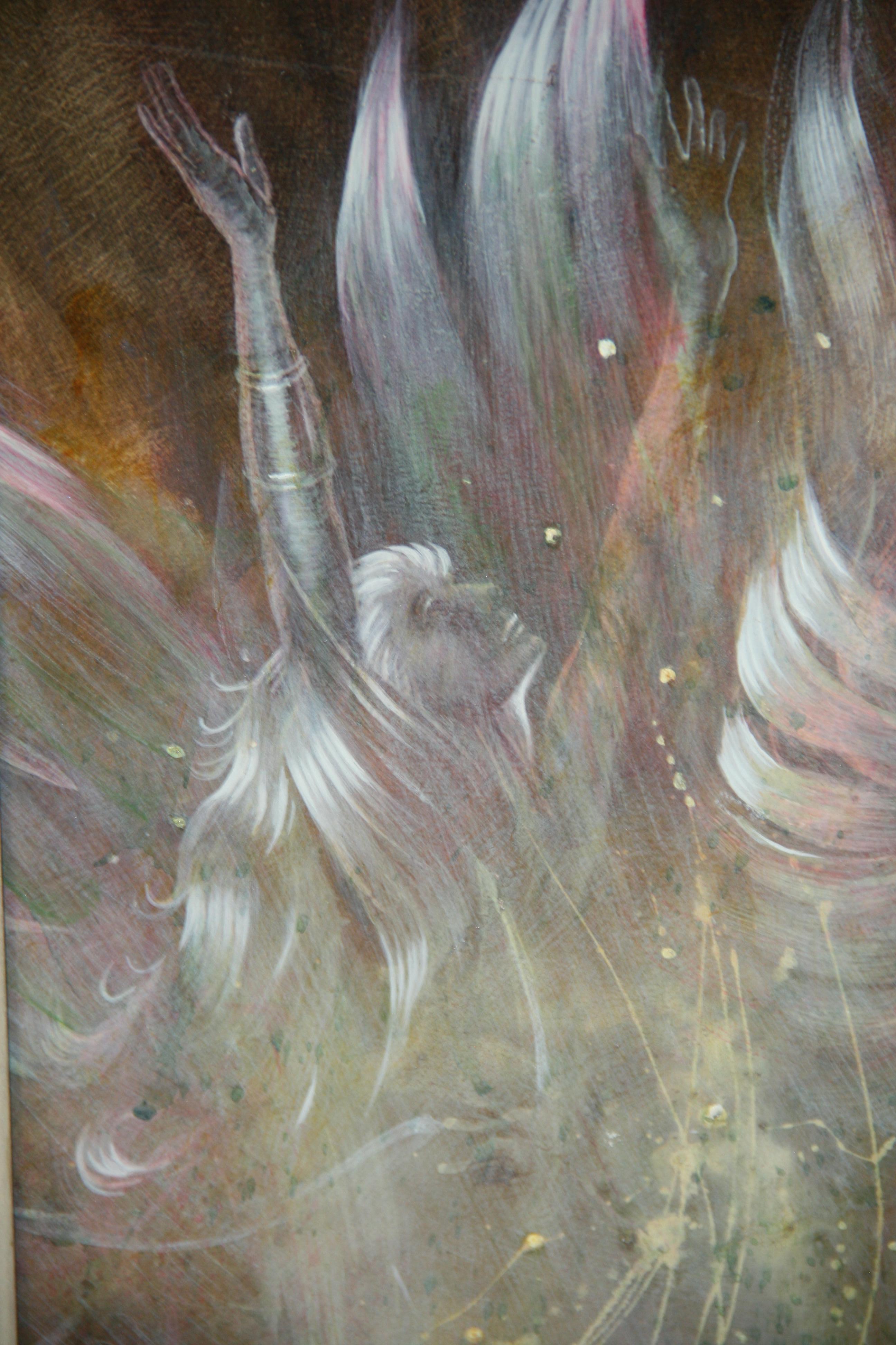 Vintage Equestrian American Mystical Abstract Ölgemälde Frau reitet ein Pferd im Angebot 3