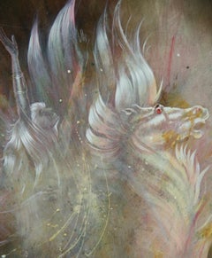 Vintage Equestrian American Mystical Abstract oil Painting Woman Riding a Horse