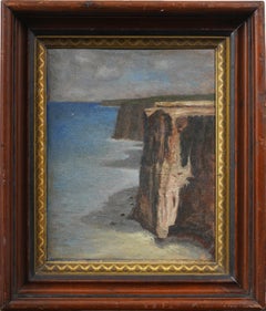 Vintage European Impressionist Coastal Cliff Seascape Original Oil Painting