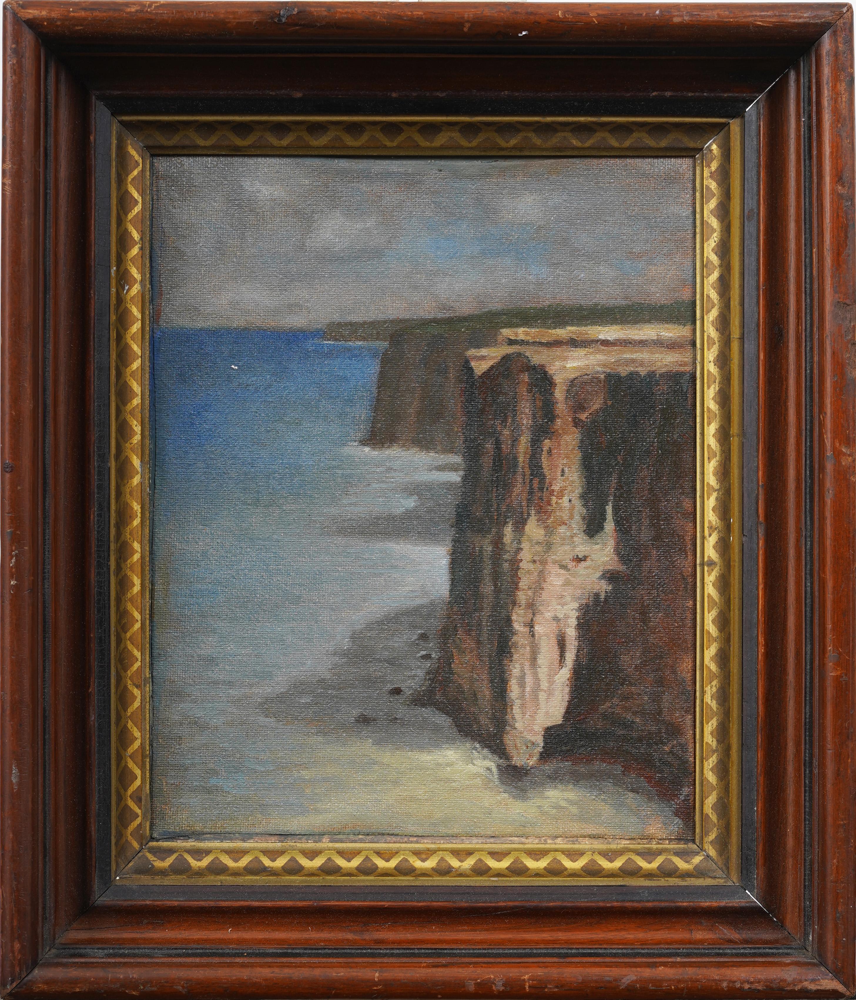 Unknown Landscape Painting – Vintage European Impressionist Coastal Cliff Seascape Original Ölgemälde