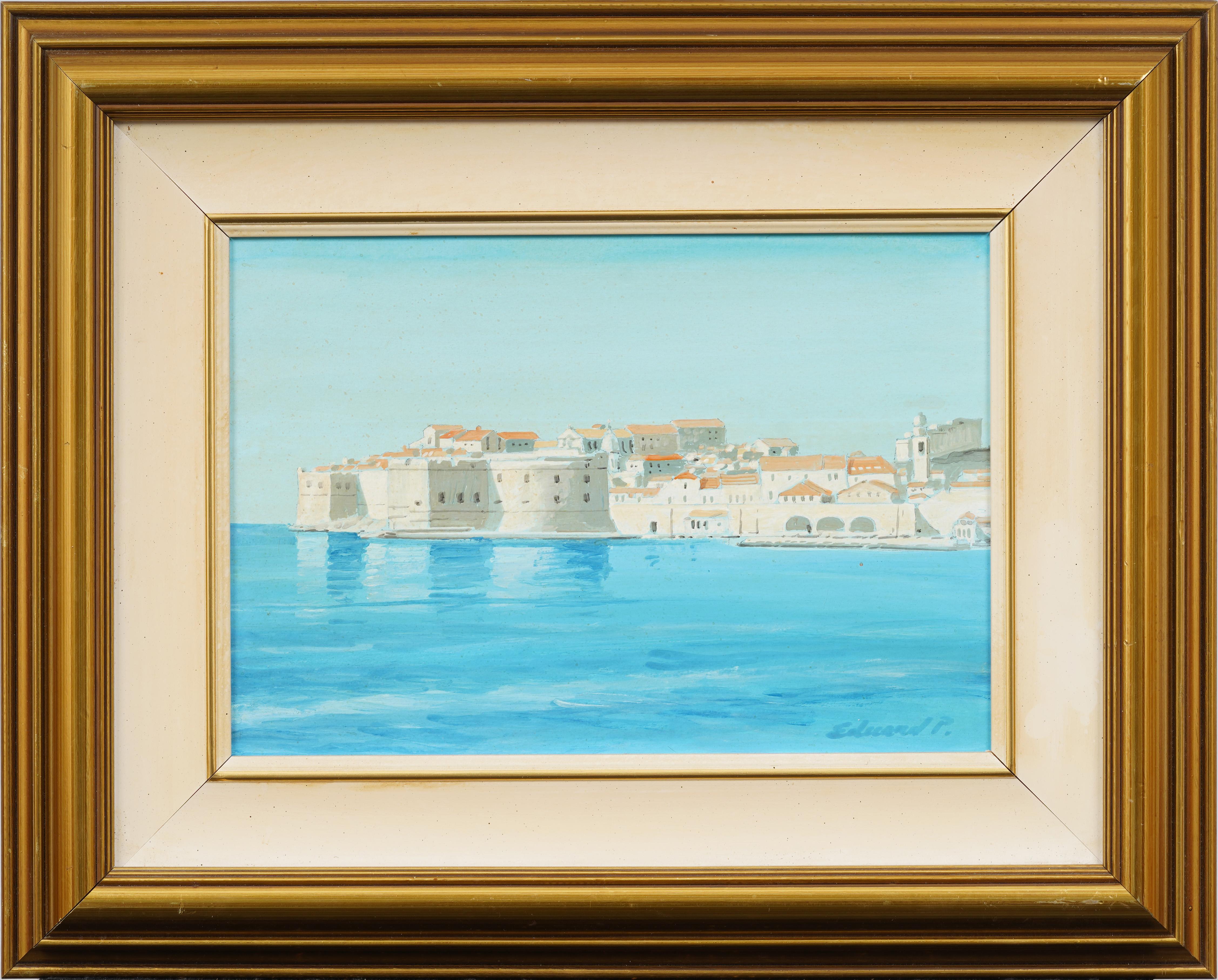 Vintage Impressionista Europeo Paesaggio marino costiero Mediterraneo Townes Pittura - Painting di Unknown
