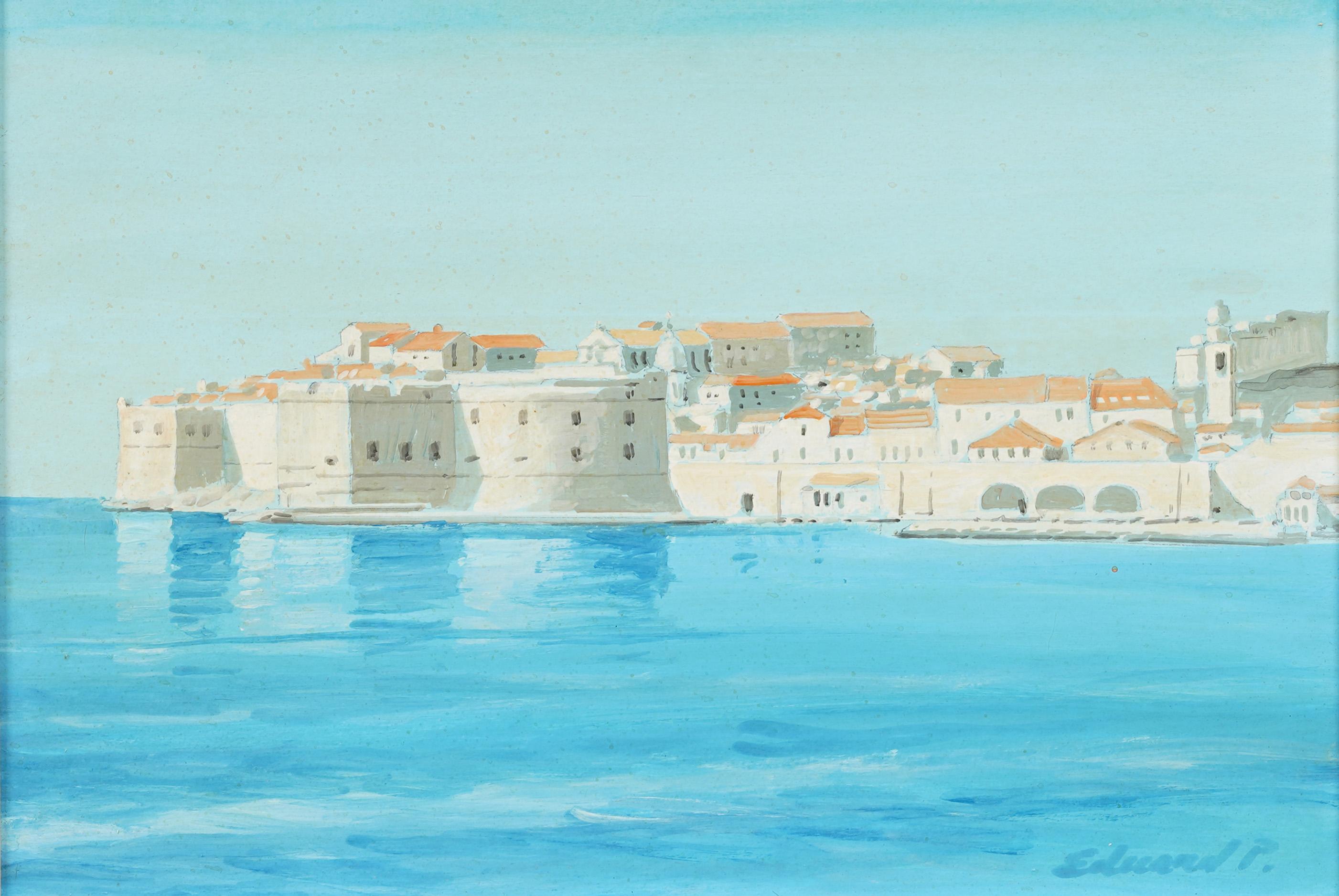 Vintage Impressionista Europeo Paesaggio marino costiero Mediterraneo Townes Pittura - Painting Realismo di Unknown