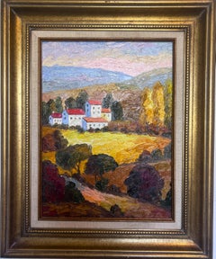 Vintage European Landscape Ölgemälde  Herbstliche Landpartie  Gerahmt