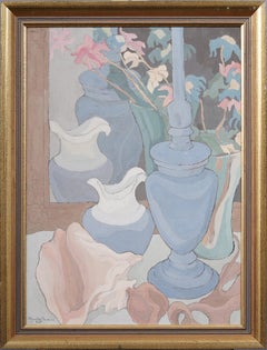 Vintage European Modernist Fauvist Flower Still Life Framed Signed Oil Painting