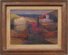 Pintura al óleo enmarcada Paisaje fauvista de aldea modernista europea vintage