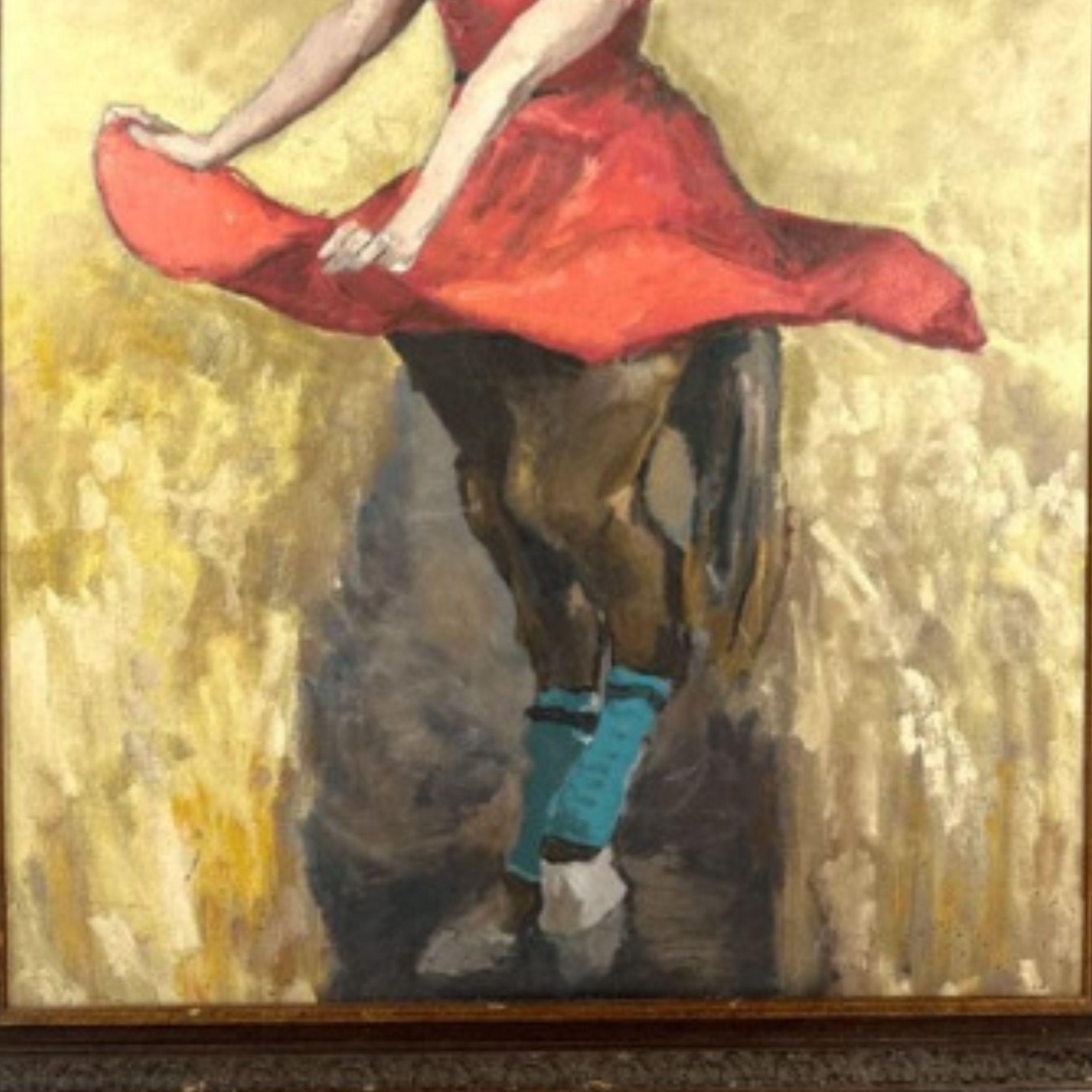 Expresionismo Vintage Pintura Acrílica Sobre Madera Mitad Chica Mitad Caballo en venta 3