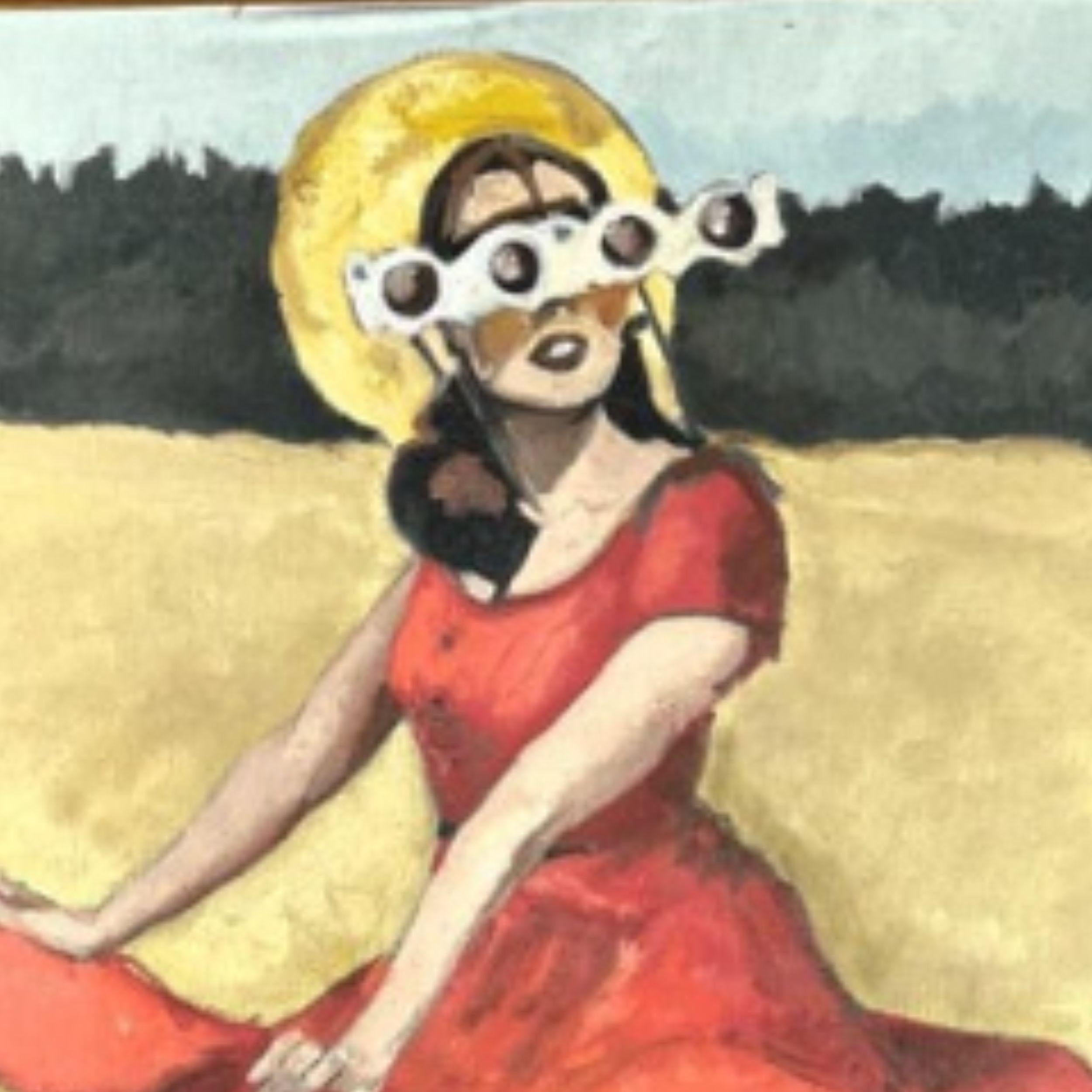Expresionismo Vintage Pintura Acrílica Sobre Madera Mitad Chica Mitad Caballo en venta 4