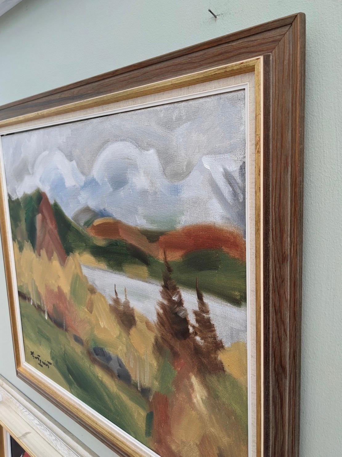 Vintage Expressionist Framed Landscape Oil Painting - Autumn View - Brown Landscape Painting by Unknown