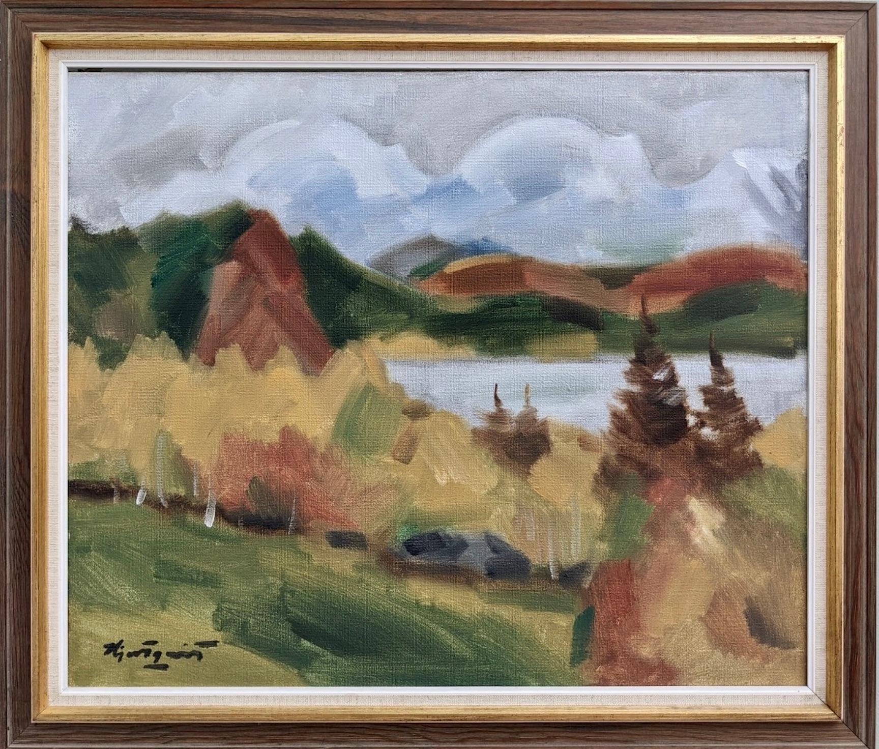 Unknown Landscape Painting - Vintage Expressionist Framed Landscape Oil Painting - Autumn View