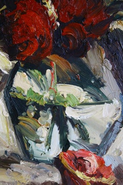 Vintage Expressionist Stillleben Ölgemälde auf Leinwand C. 1970's, Französisch Schule