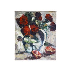 Vintage Expressionist Stillleben Ölgemälde auf Leinwand C. 1970's, Französisch Schule