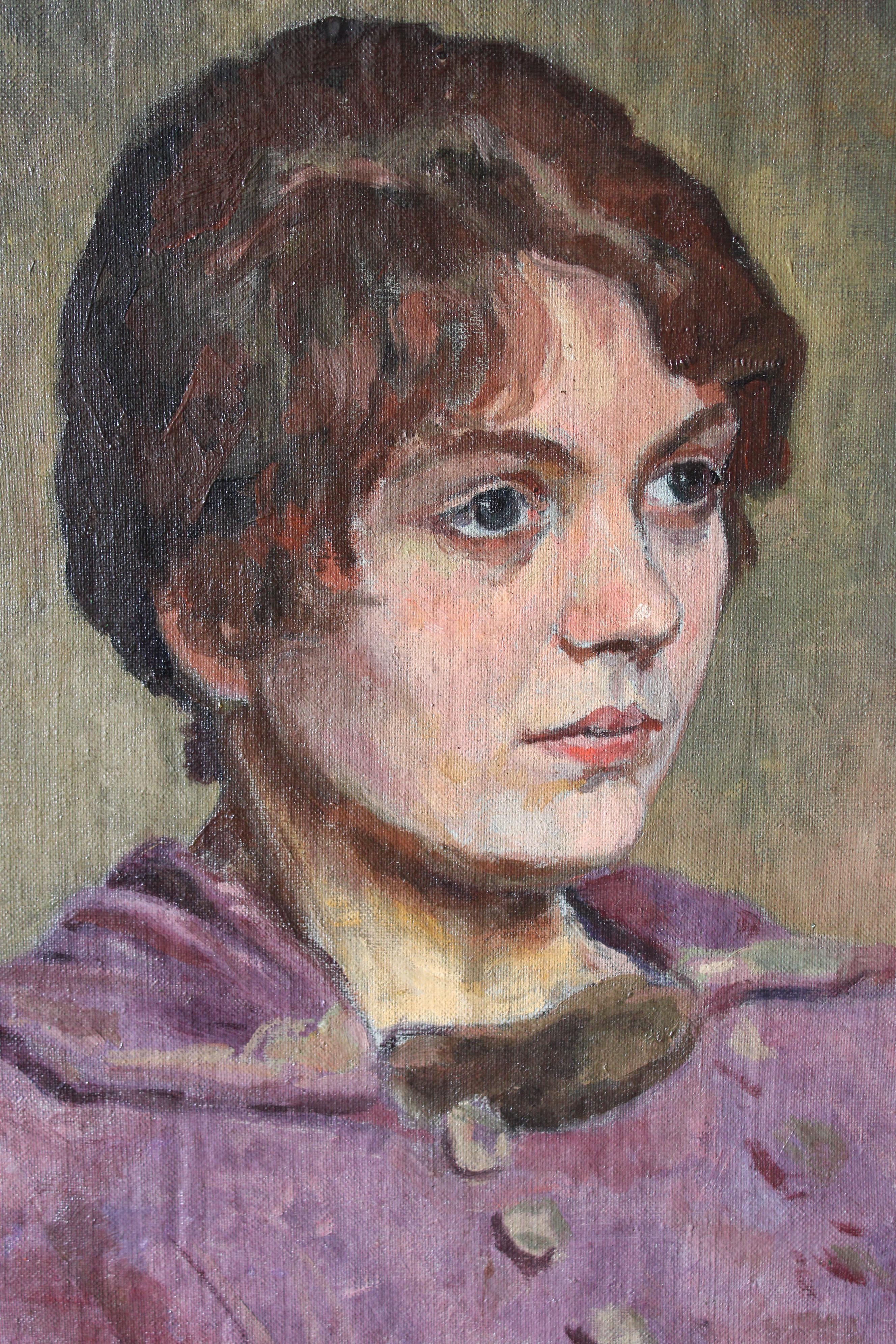 Frauenporträt postimpressionistisches französisches weibliches Original-Ölgemälde – Painting von Unknown