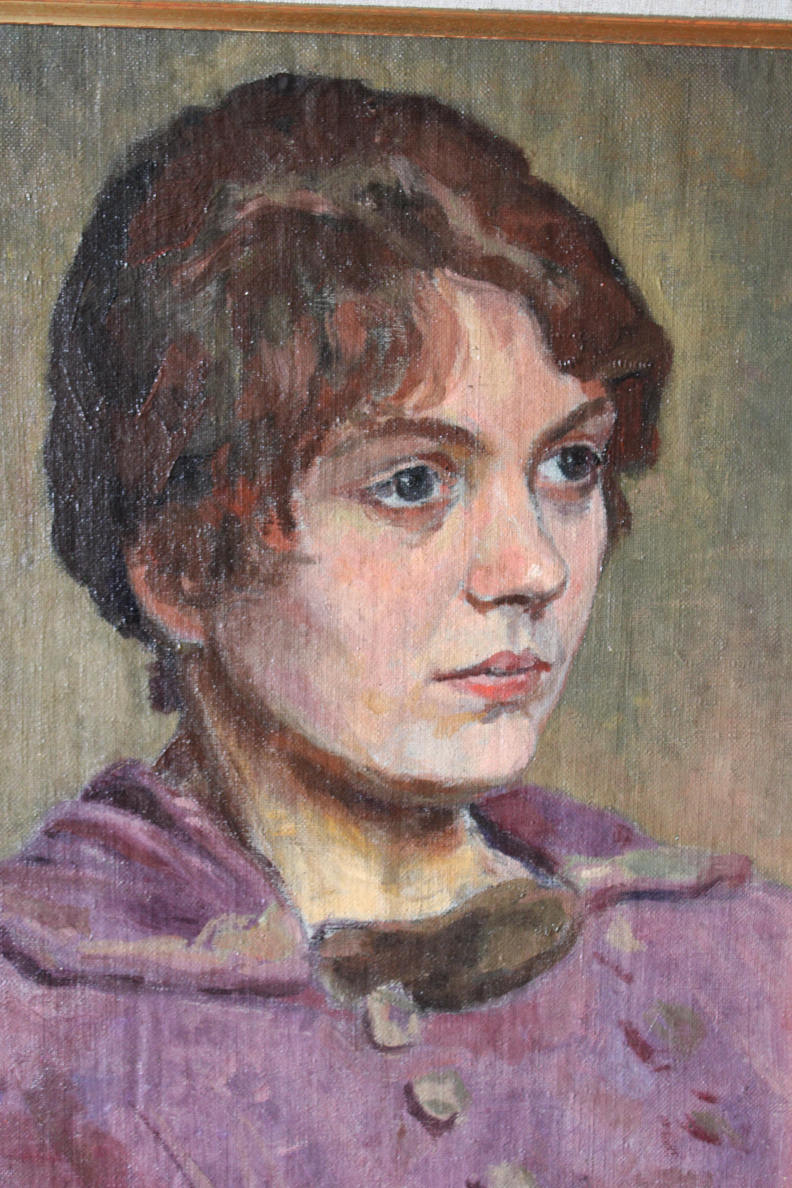 Frauenporträt postimpressionistisches französisches weibliches Original-Ölgemälde (Braun), Portrait Painting, von Unknown